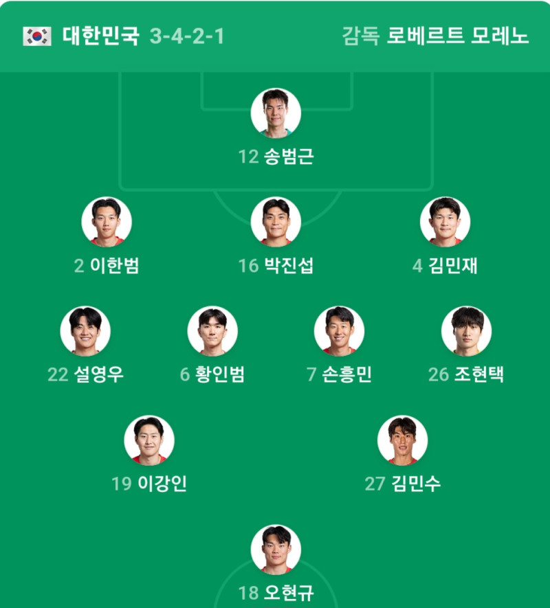 (A매치) 한국 vs 에콰도르 친선경기 라인업