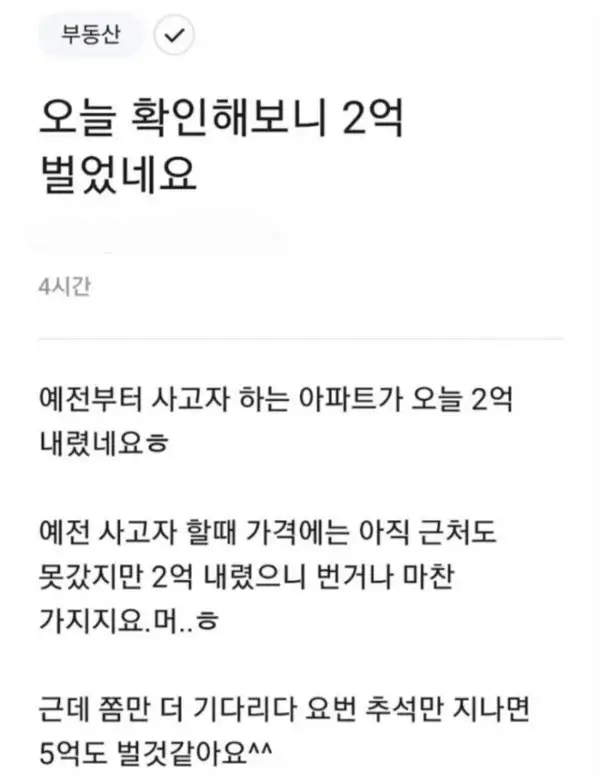 1개월만에 부동산으로만 2억을 번