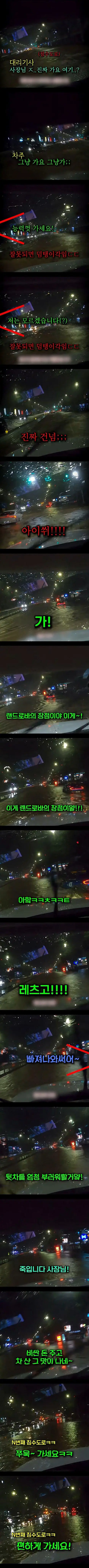 대리운전하는데 만취한 차주가 침수도로를 건너라하는